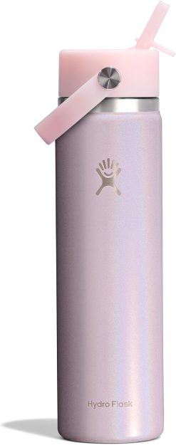 Hydro Flask Water Bottle - Insulated Stainless Steel - Wide Straw Lid. Non Spill. Leakproof in 24 Oz Glimmer Pink