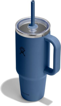 Hydro Flask 40 Oz Clear Lid Travel Tumbler with Straw and Handle - Insulated Stainless Steel in 40 Oz Harbor Blue