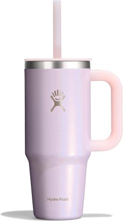 Hydro Flask Travel Tumbler with Handle. Lid and Straw - Insulated Stainless Steel in 24 Oz Glimmer Pink