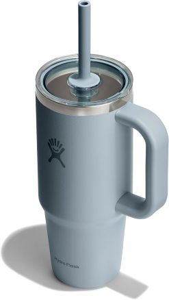 Hydro Flask 24 Oz Travel Tumbler with Handle. Clear Lid and Straw - Insulated Stainless Steel in 24 Oz Shale Gray