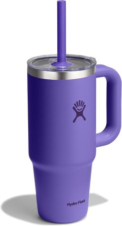 Hydro Flask 24 Oz Travel Tumbler with Handle. Clear Lid and Straw - Insulated Stainless Steel in 24 Oz Utopia Purple