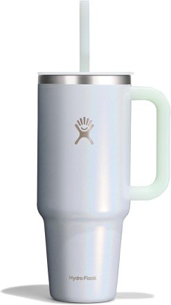 Hydro Flask Travel Tumbler with Handle. Lid and Straw - Insulated Stainless Steel in 40 Oz Glimmer Blue