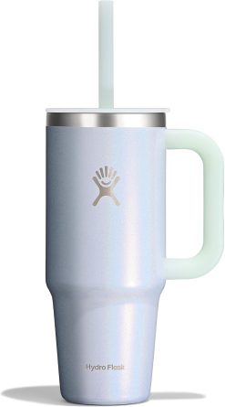 Hydro Flask Travel Tumbler with Handle. Lid and Straw - Insulated Stainless Steel in 24 Oz Glimmer Blue