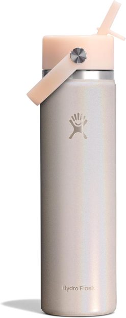 Hydro Flask Water Bottle - Insulated Stainless Steel - Wide Straw Lid. Non Spill. Leakproof in 24 Oz Glimmer Cream