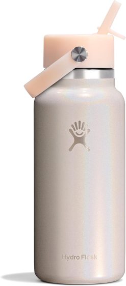 Hydro Flask Water Bottle - Insulated Stainless Steel - Wide Straw Lid. Non Spill. Leakproof in 24 Oz Glimmer Cream