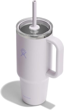 Hydro Flask 40 Oz Clear Lid Travel Tumbler with Straw and Handle - Insulated Stainless Steel in 40 Oz Cloud Pink